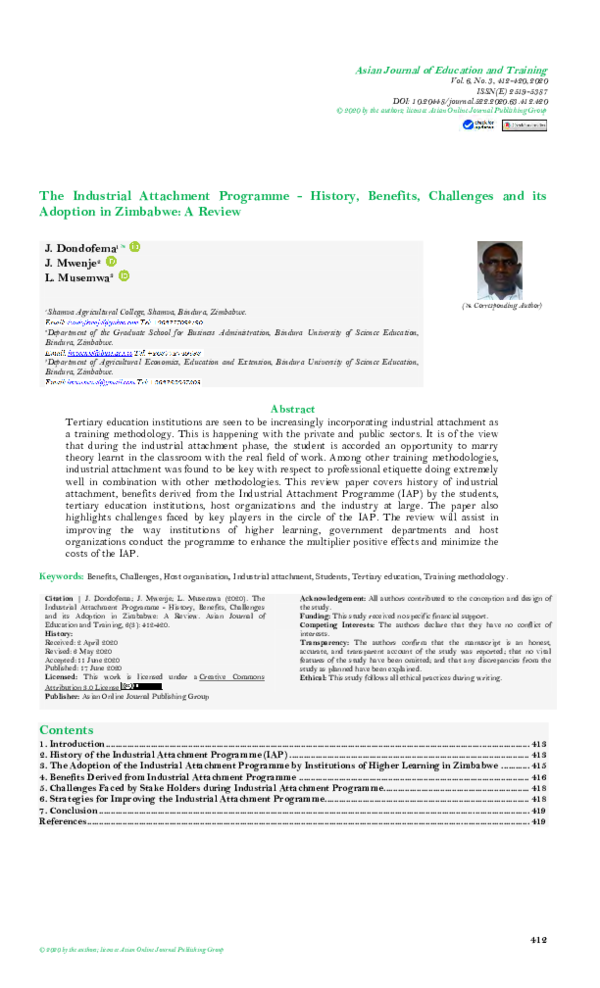 The Industrial Attachment Programme - History, Benefits, Challenges and