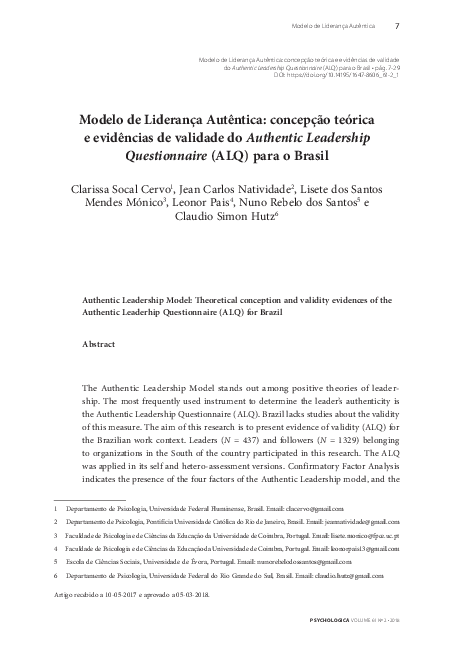 (PDF) Modelo de Liderança Autêntica: concepção teórica e evidências de ...