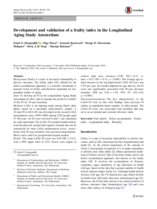 (PDF) Development and validation of a frailty index in the Longitudinal ...