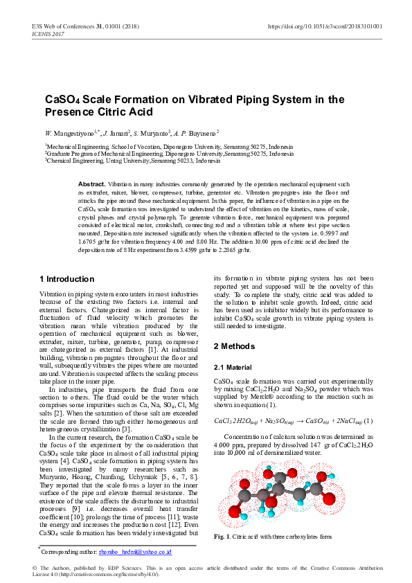 (PDF) CaSO4Scale Formation on Vibrated Piping System in the Presence ...