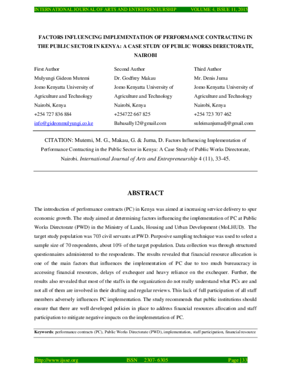(PDF) Factors influencing implementation of performance contracting in ...