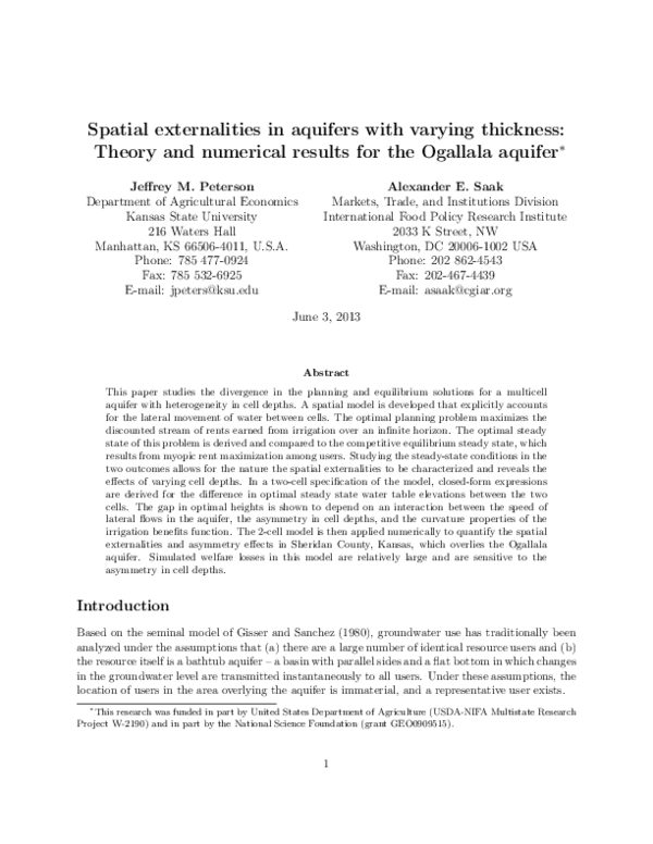 (PDF) Spatial externalities in aquifers with varying thickness: Theory ...