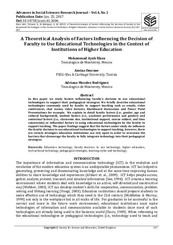 (PDF) A Theoretical Analysis of Factors Influencing the Decision of ...
