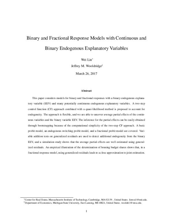 (PDF) Binary and Fractional Response Models with Continuous and Binary ...