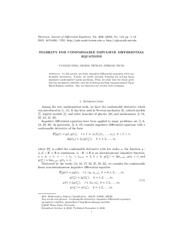 (PDF) Stability for Conformable Impulsive Differential Equations
