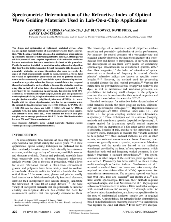 (PDF) Spectrometric Determination of the Refractive Index of Optical ...