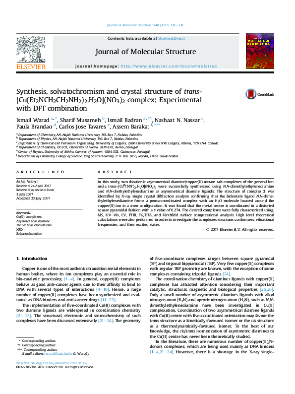 (PDF) Synthesis , solvatochromism and crystal structure of trans-[ Cu ...