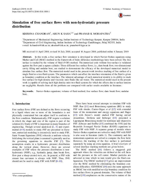(PDF) Simulation of free surface flows with non-hydrostatic pressure ...