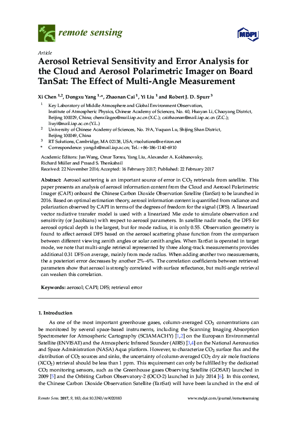 (PDF) Aerosol Retrieval Sensitivity and Error Analysis for the Cloud ...