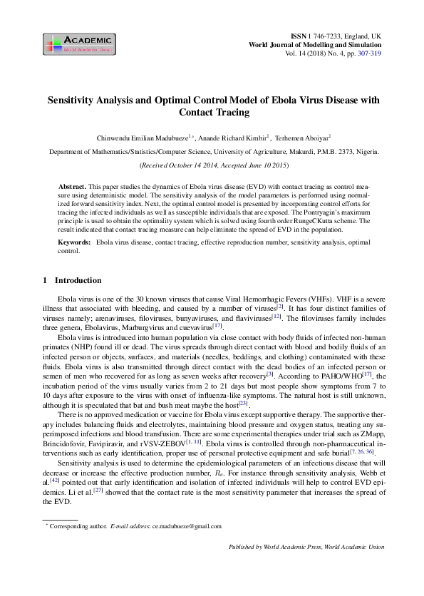 (PDF) Sensitivity Analysis and Optimal Control Model of Ebola Virus ...