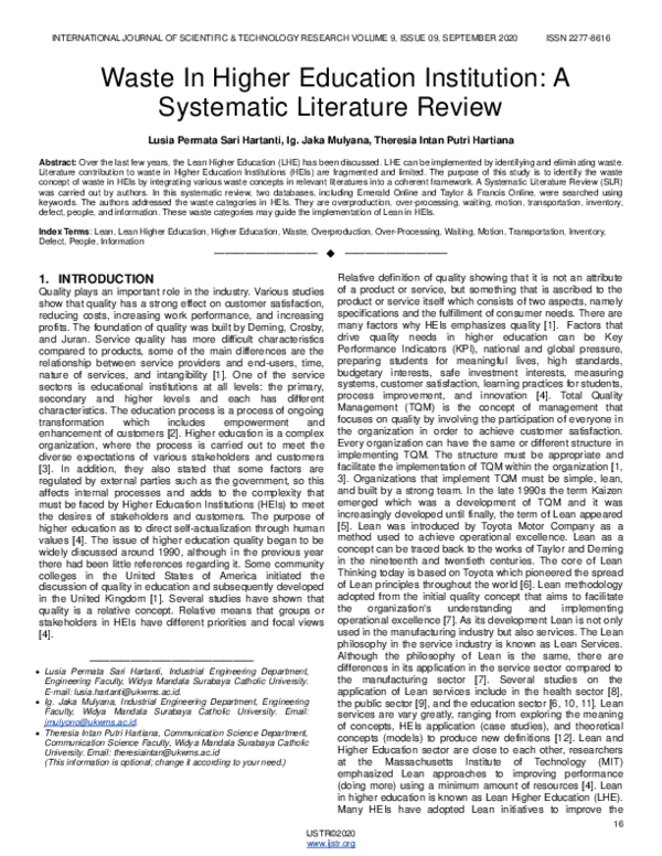 (PDF) Waste In Higher Education Institution: A Systematic Literature Review