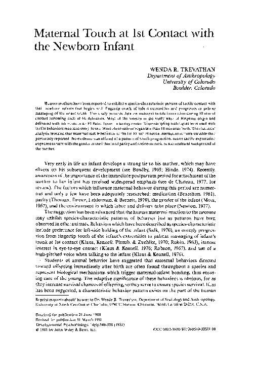 (PDF) Maternal touch at 1st contact with the newborn infant