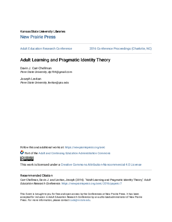 (PDF) Adult Learning and Pragmatic Identity Theory