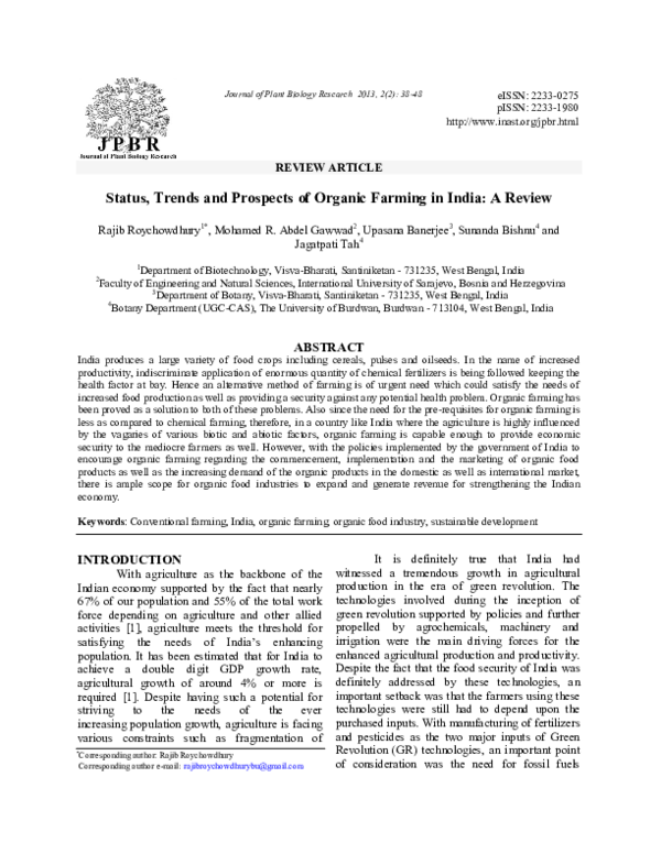 (PDF) Status, Trends and Prospects of Organic Farming in India: A Review