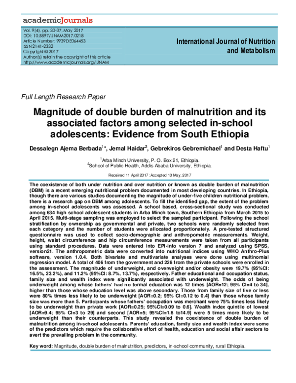 (PDF) Magnitude of double burden of malnutrition and its associated ...