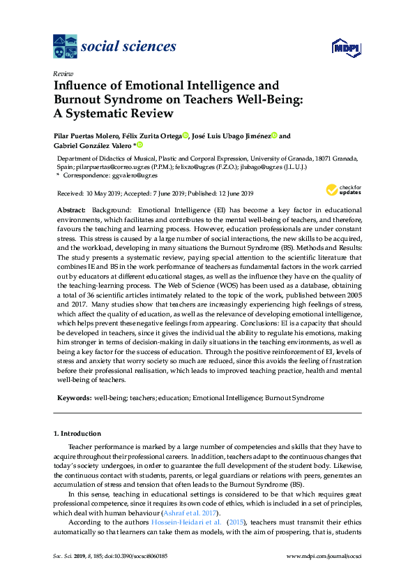 (PDF) Influence of Emotional Intelligence and Burnout Syndrome on ...