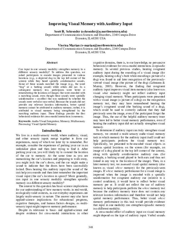 (PDF) Improving Visual Memory with Auditory Input