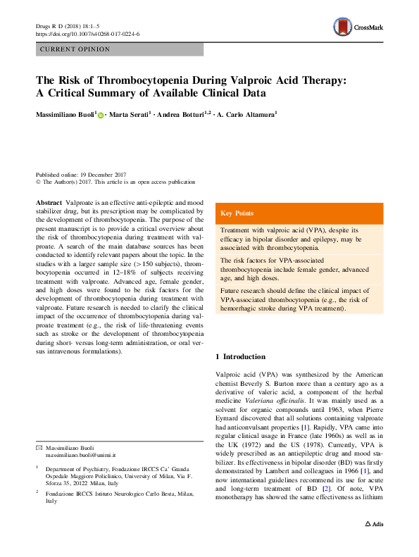 (PDF) The Risk of Thrombocytopenia During Valproic Acid Therapy: A ...
