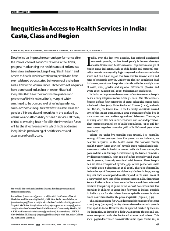(PDF) Inequities in Access to Health Services in India: Caste, Class ...