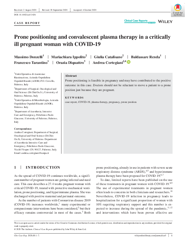 (PDF) Prone positioning and convalescent plasma therapy in a critically ...