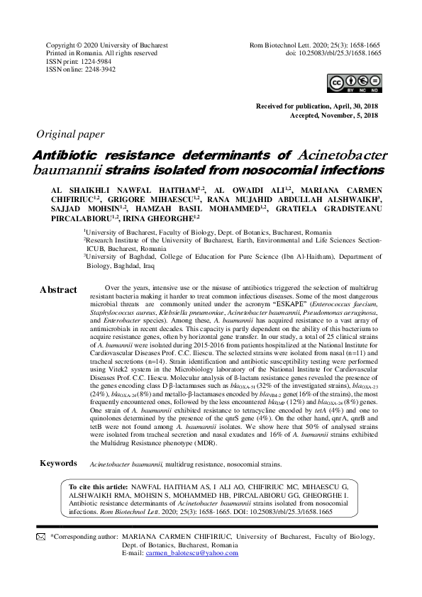 (PDF) Antibiotic resistance determinants of Acinetobacter baumannii ...