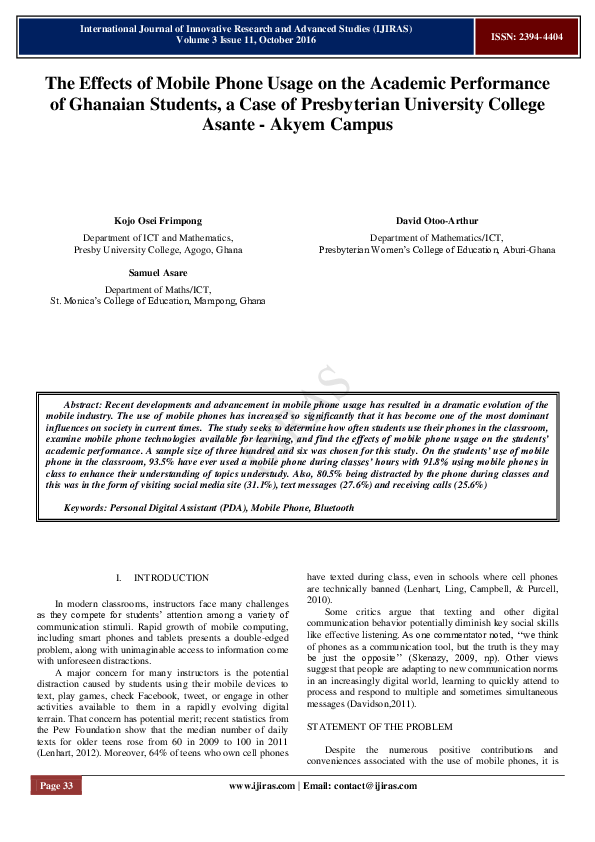 (PDF) The Effects of Mobile Phone Usage on the Academic Performance of ...