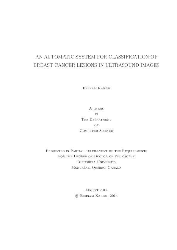 (PDF) An automatic system for classification of breast cancer lesions ...