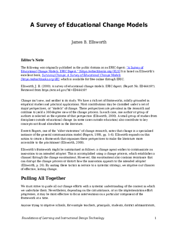 (PDF) A Survey of Educational Change Models James Ellsworth