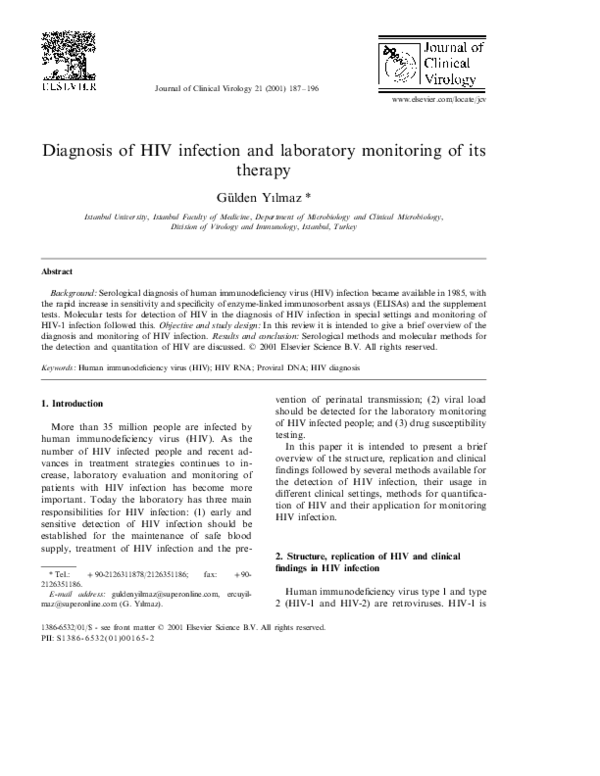 (PDF) Diagnosis of HIV infection and laboratory monitoring of its therapy