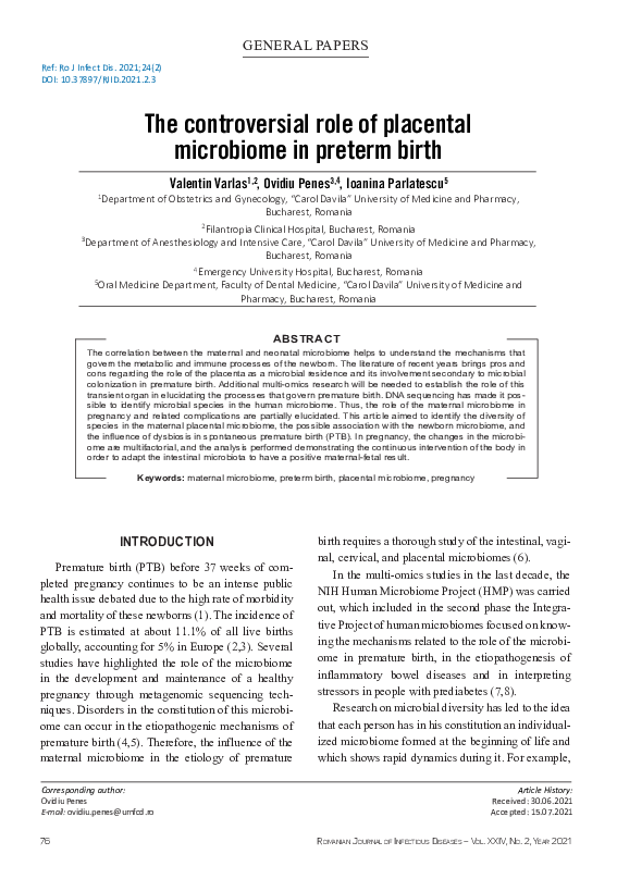 (PDF) The Controversial Role of Placental Microbiome in Preterm Birth