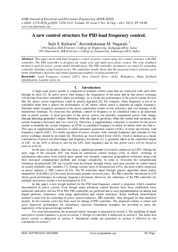 (PDF) A new control structure for PID load frequency control
