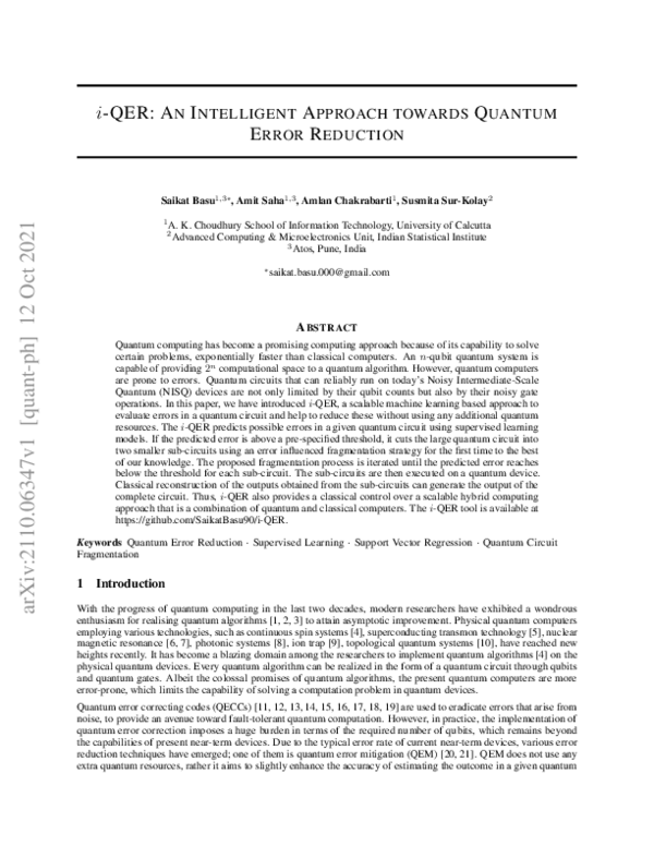 (PDF) $i$-QER: An Intelligent Approach towards Quantum Error Reduction