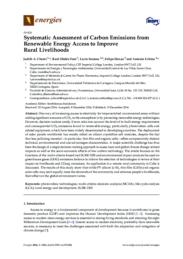 (PDF) Systematic Assessment of Carbon Emissions from Renewable Energy ...