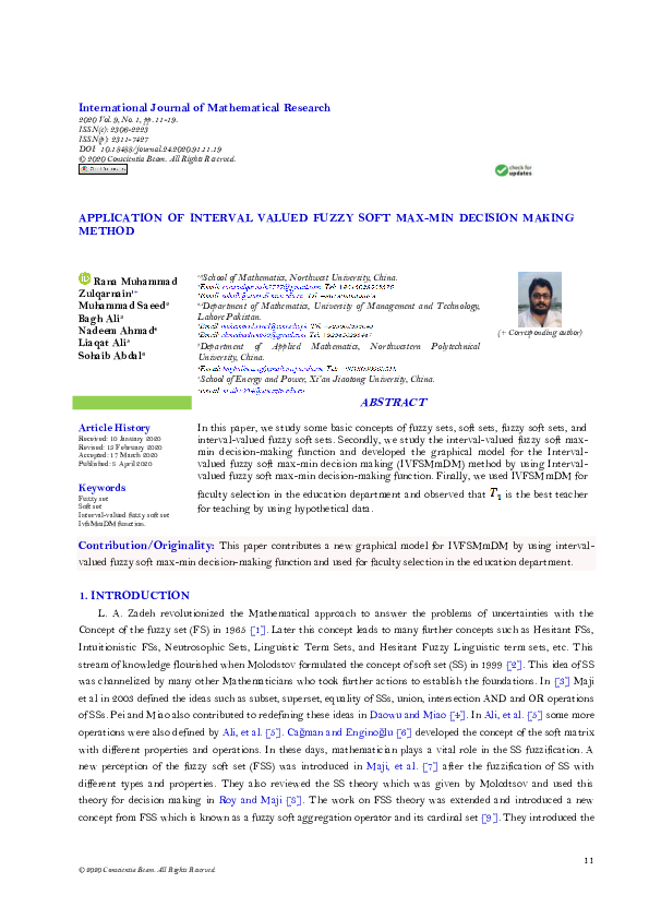 (PDF) Application of Interval Valued Fuzzy Soft Max-Min Decision Making ...