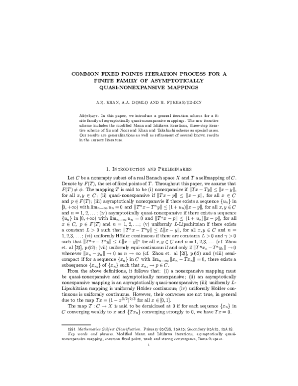 (PDF) Common Fixed Points Iteration Process for a Finite Family of ...