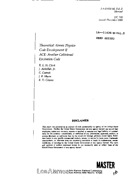 (PDF) Theoretical Atomic Physics code development II: ACE: Another ...