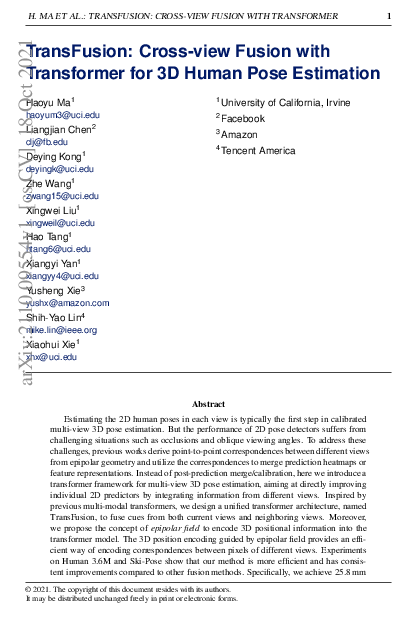 (PDF) TransFusion: Cross-view Fusion with Transformer for 3D Human Pose ...