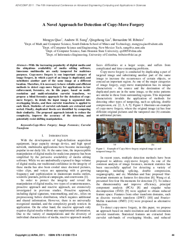 (PDF) A Novel Approach for Detection of Copy-Move Forgery