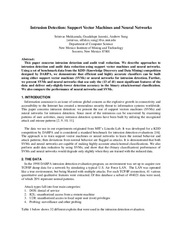 (PDF) Intrusion Detection : Support Vector Machines and Neural Networks