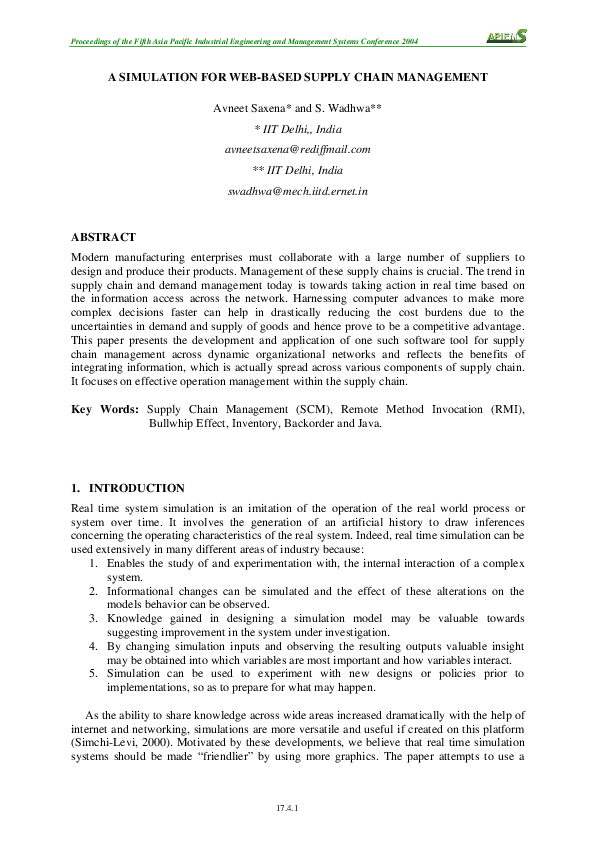 (PDF) A Simulation for Web-Based Supply Chain Management