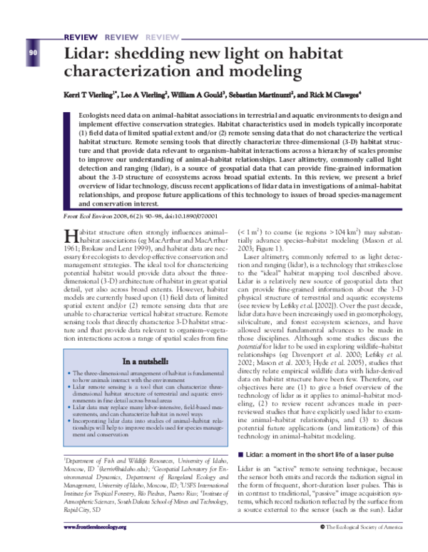 (PDF) Lidar: shedding new light on habitat characterization and modeling