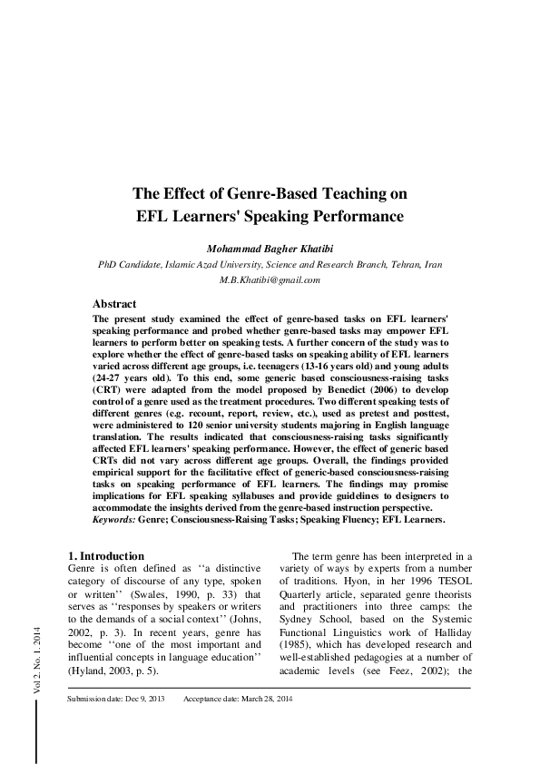 (PDF) The Effect of Genre-Based Teaching on Efl Learners' Speaking ...