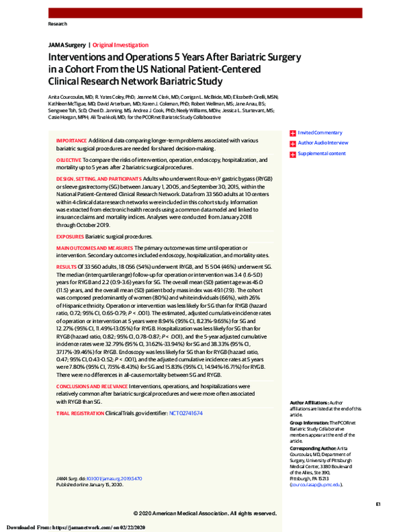 (PDF) Interventions and Operations 5 Years After Bariatric Surgery in a ...