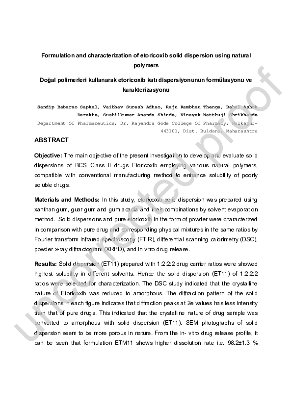 (PDF) Formulation and characterization of etoricoxib solid dispersion ...