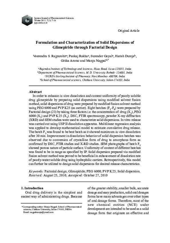 (PDF) Formulation and Characterization of Solid Dispersions of ...