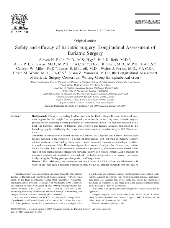 (PDF) Safety and efficacy of bariatric surgery: Longitudinal Assessment ...