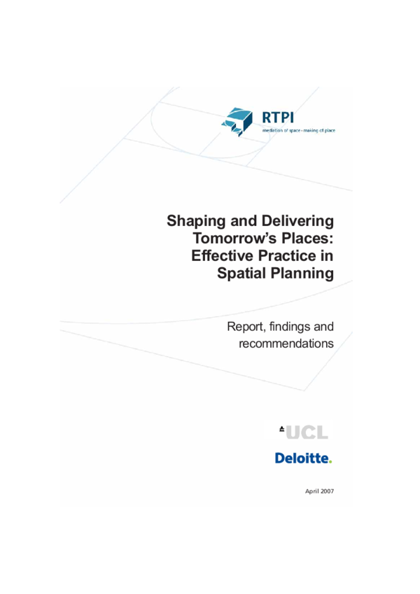 (PDF) Shaping and Delivering Tomorrow's Places Effective Practice in ...