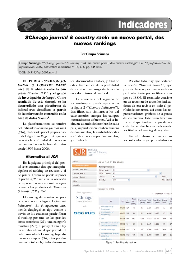 (PDF) SCImago Journal & Country Rank: un nuevo portal, dos nuevos rankings