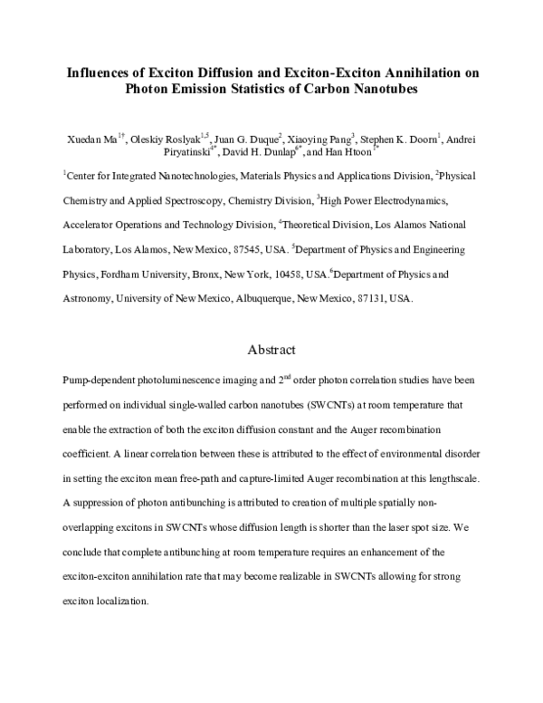 (PDF) Influences of Exciton Diffusion and Exciton-Exciton Annihilation ...