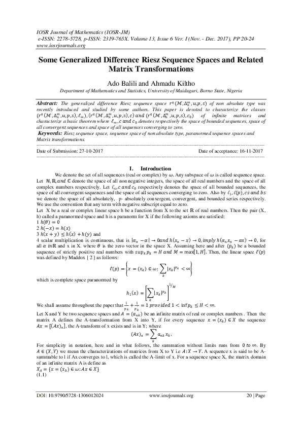 (PDF) Some Generalized Difference Riesz Sequence Spaces and Related ...